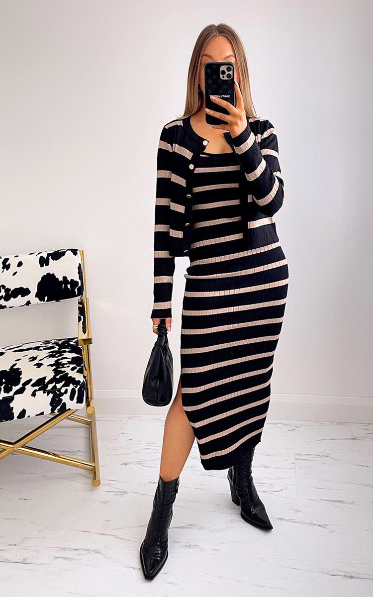 Pamela Cardigan and Skirt Co-ord with Stripe Detail Thumbnail Pamela Cardigan and Skirt Co-ord with Stripe Detail Thumbnail