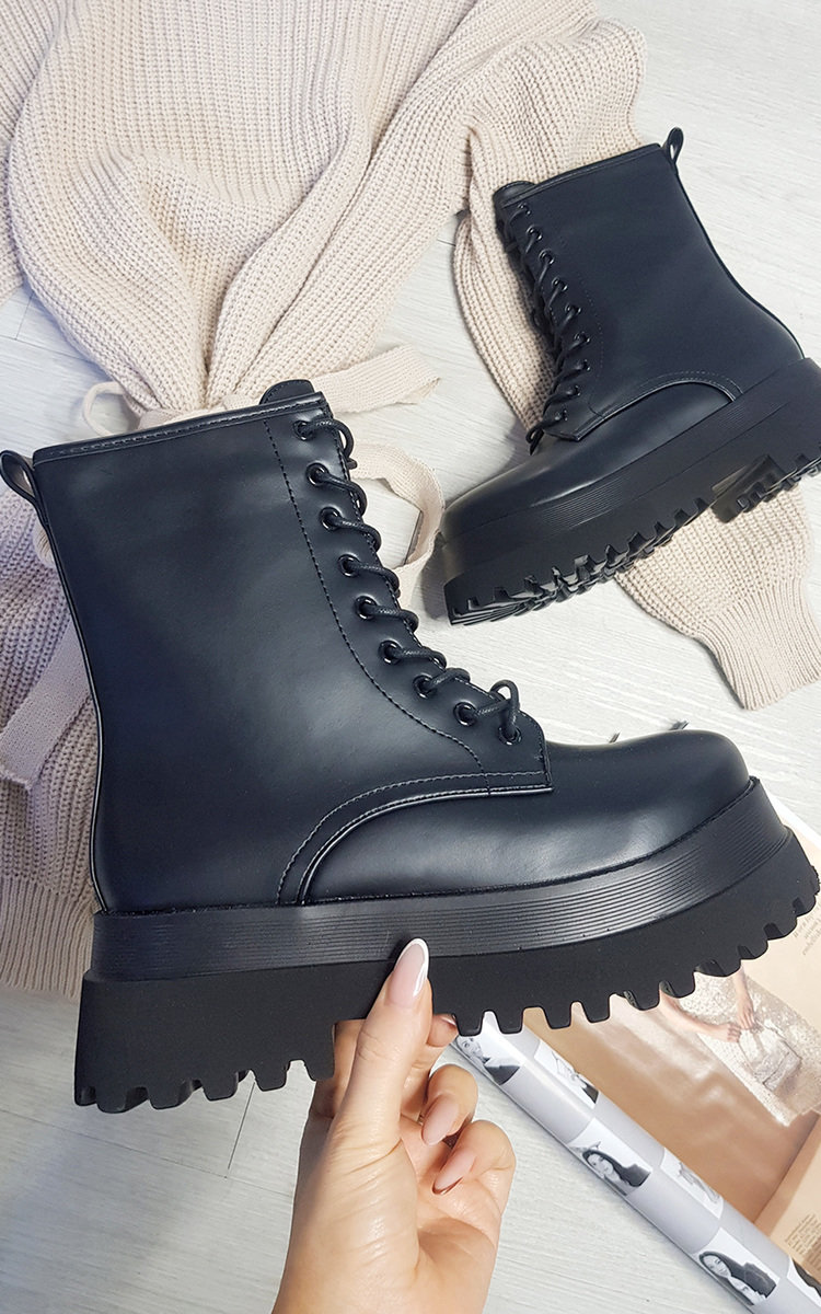 Parker Faux Leather Chunky Lace Up Boots Thumbnail Parker Faux Leather Chunky Lace Up Boots Thumbnail
