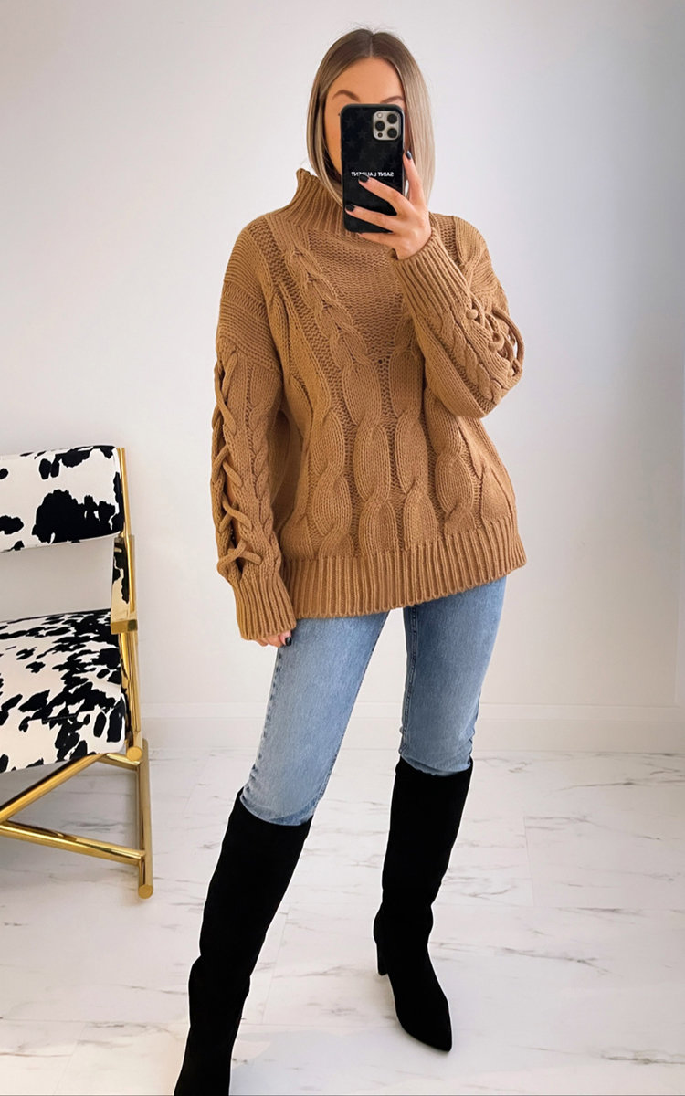 Paula High Neck Cable Knit Jumper Thumbnail