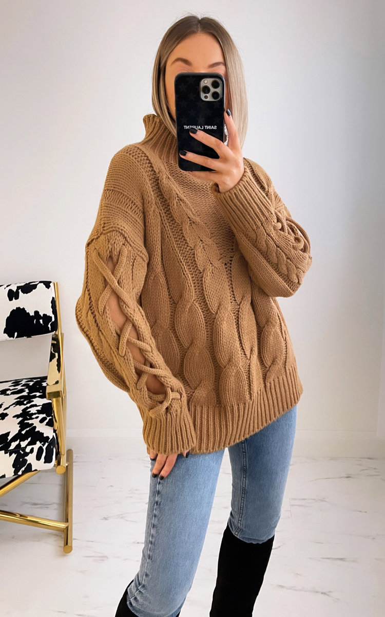 Paula High Neck Cable Knit Jumper Thumbnail