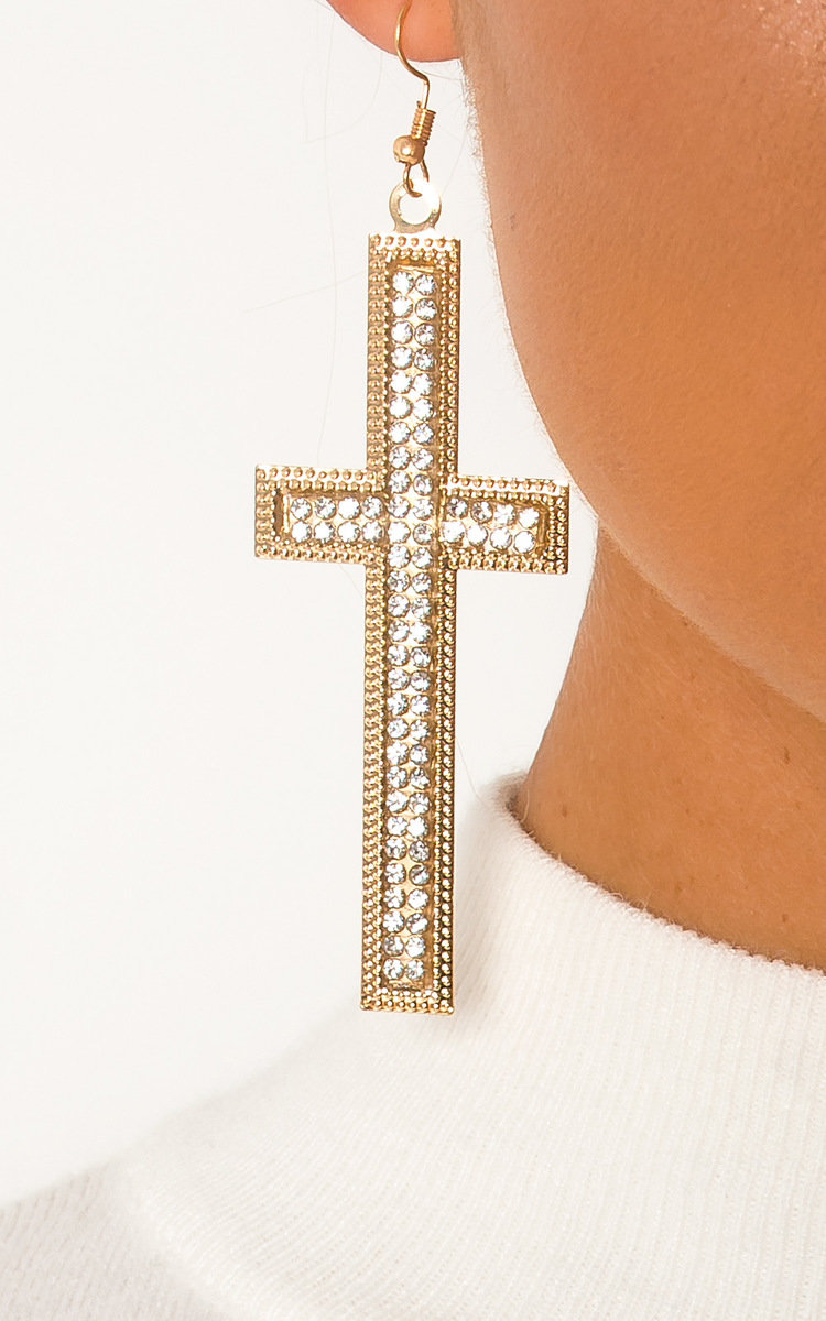 Pennie Diamante Cross Statement Earrings  Thumbnail