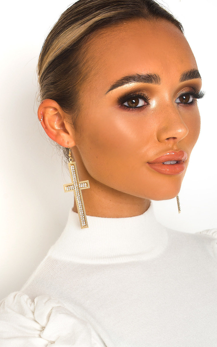 Pennie Diamante Cross Statement Earrings 