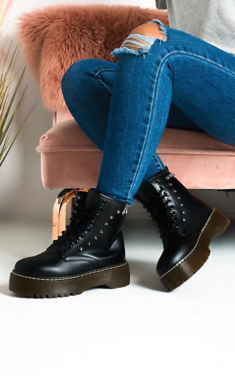 Perrie Chunky Biker Studded Boots Thumbnail Perrie Chunky Biker Studded Boots Thumbnail