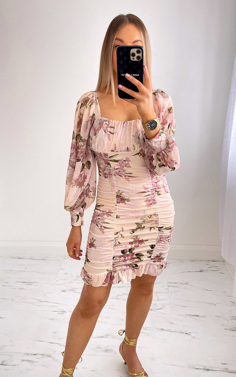 Petra Ruched Dress with Floral Print Thumbnail Petra Ruched Dress with Floral Print Thumbnail