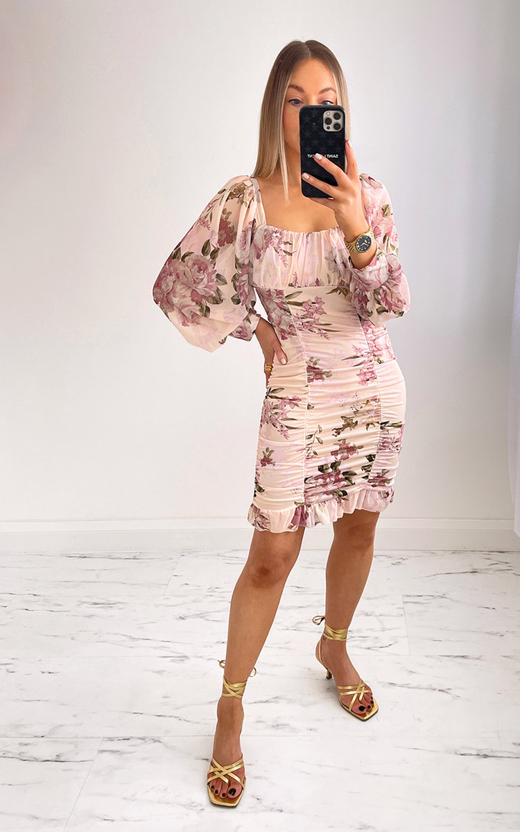 Petra Ruched Dress with Floral Print