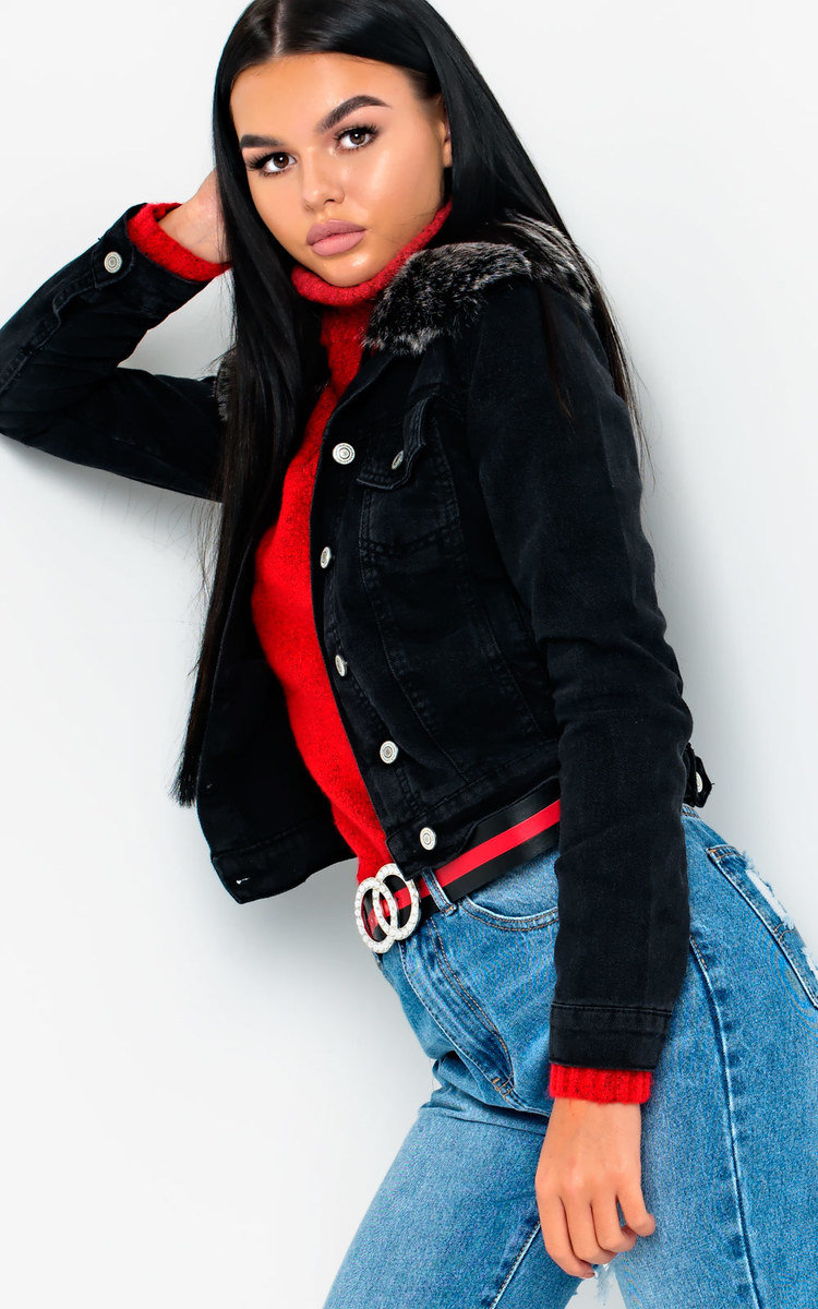 IKRUSH Womens Pia Faux Fur Collared Denim Jacket