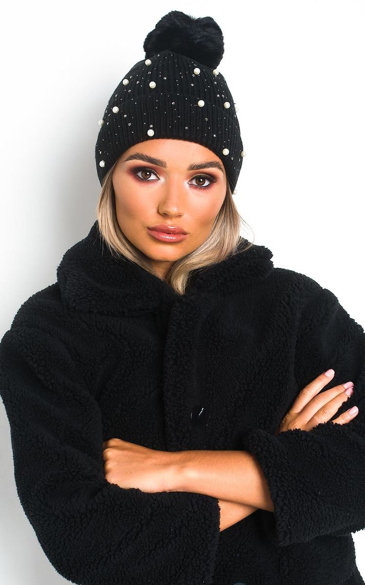 Pia Pearl Embellished Pom Pom Hat