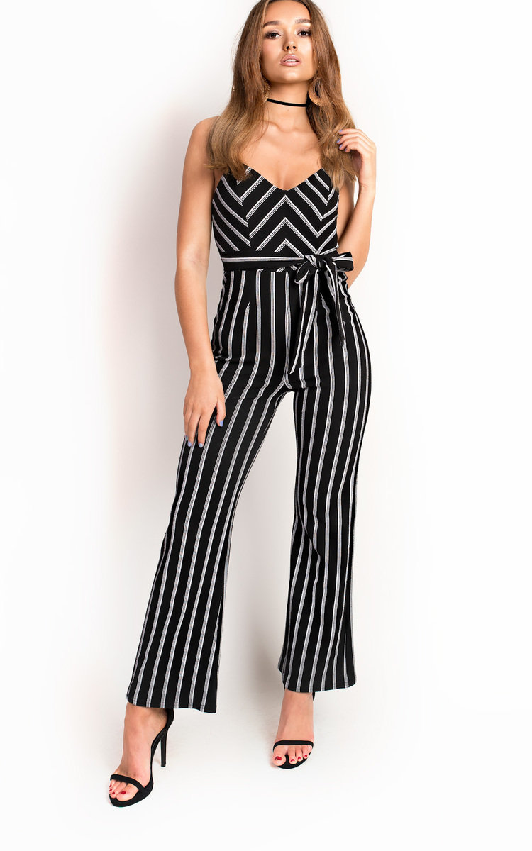 Pia Stripe Tie Waist Wide Leg Jumpsuit Thumbnail