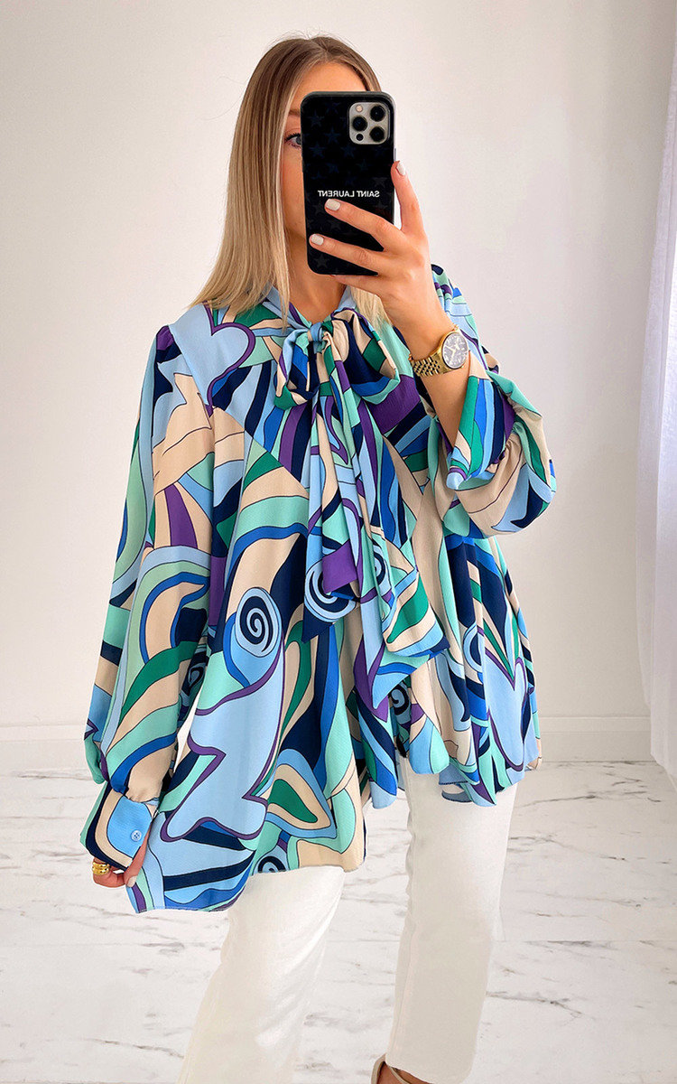 Valerie Longline Drop Blouse with Abstract Print Thumbnail Valerie Longline Drop Blouse with Abstract Print Thumbnail