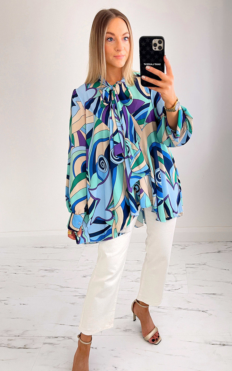 Valerie Longline Drop Blouse with Abstract Print Thumbnail Valerie Longline Drop Blouse with Abstract Print Thumbnail