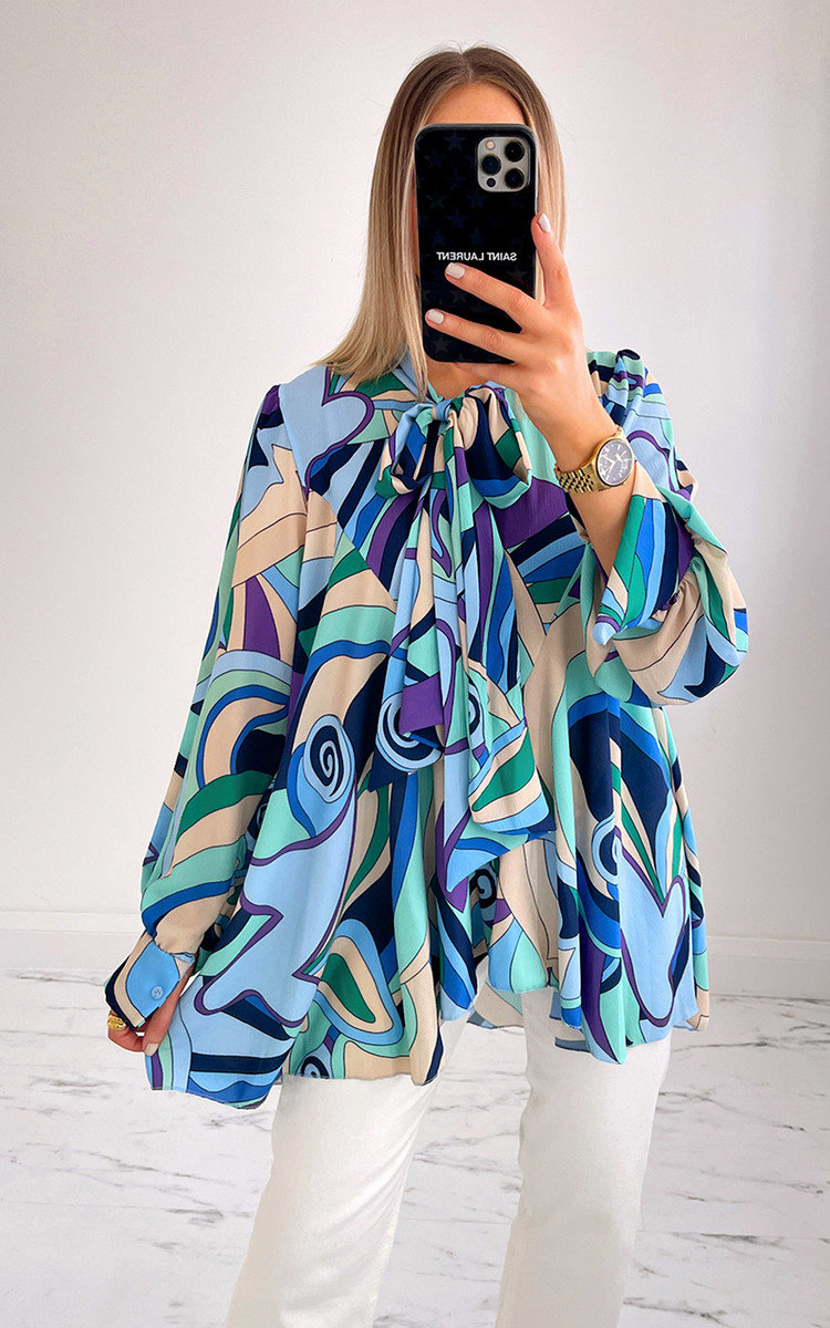 Valerie Longline Drop Blouse with Abstract Print Valerie Longline Drop Blouse with Abstract Print