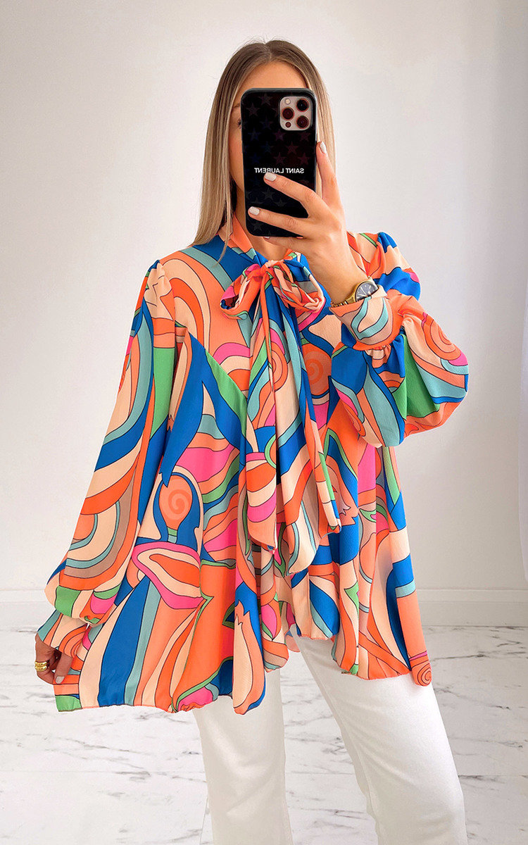 Valerie Longline Drop Blouse with Abstract Print Valerie Longline Drop Blouse with Abstract Print
