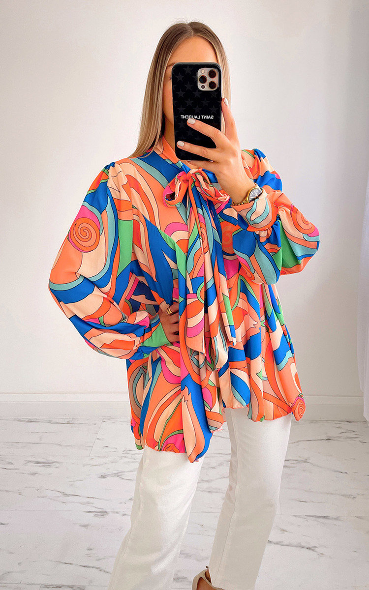 Valerie Longline Drop Blouse with Abstract Print Thumbnail Valerie Longline Drop Blouse with Abstract Print Thumbnail