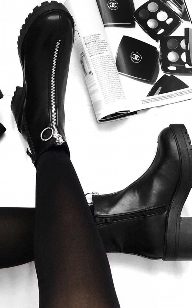 black boots with zipper in front