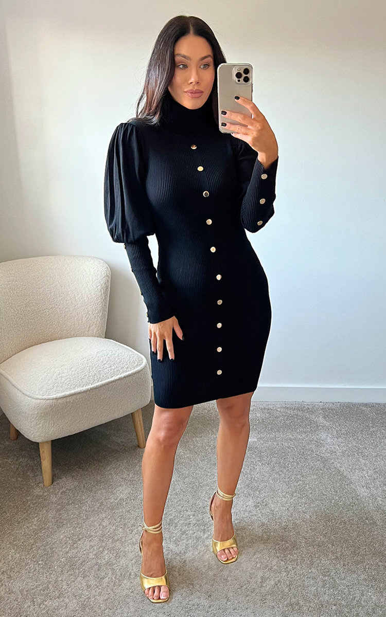 Quinn Button Detail Dress with Sleeve Detail Thumbnail Quinn Button Detail Dress with Sleeve Detail Thumbnail