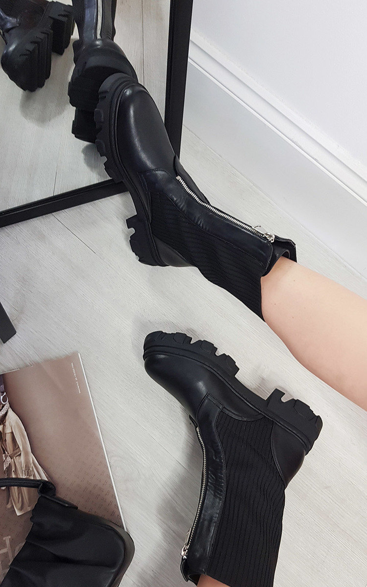 Quinn Faux Leather Chunky Boots with Zip Detail Thumbnail Quinn Faux Leather Chunky Boots with Zip Detail Thumbnail