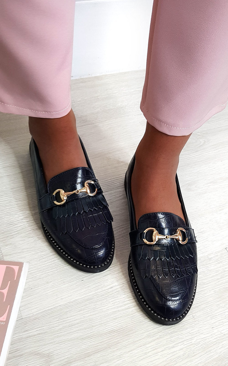 Radley Faux Leather Loafer Flats in Navy ikrush