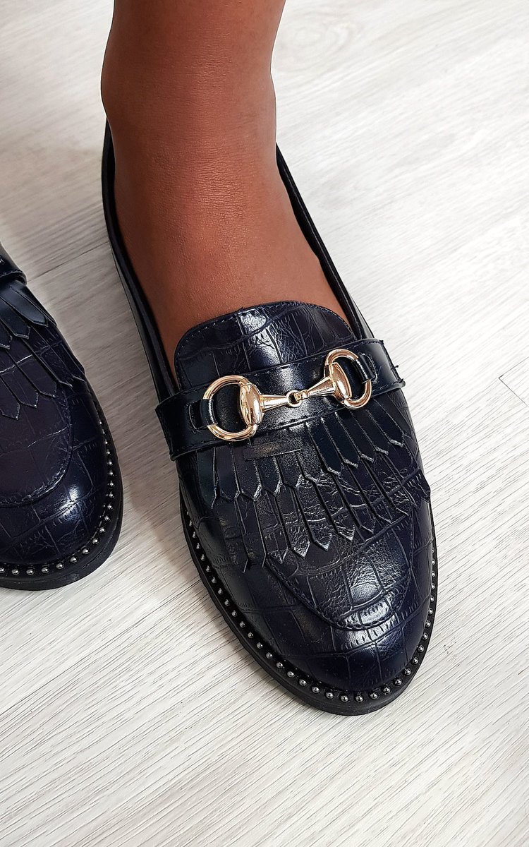 Radley Faux Leather Loafer Flats in Navy ikrush