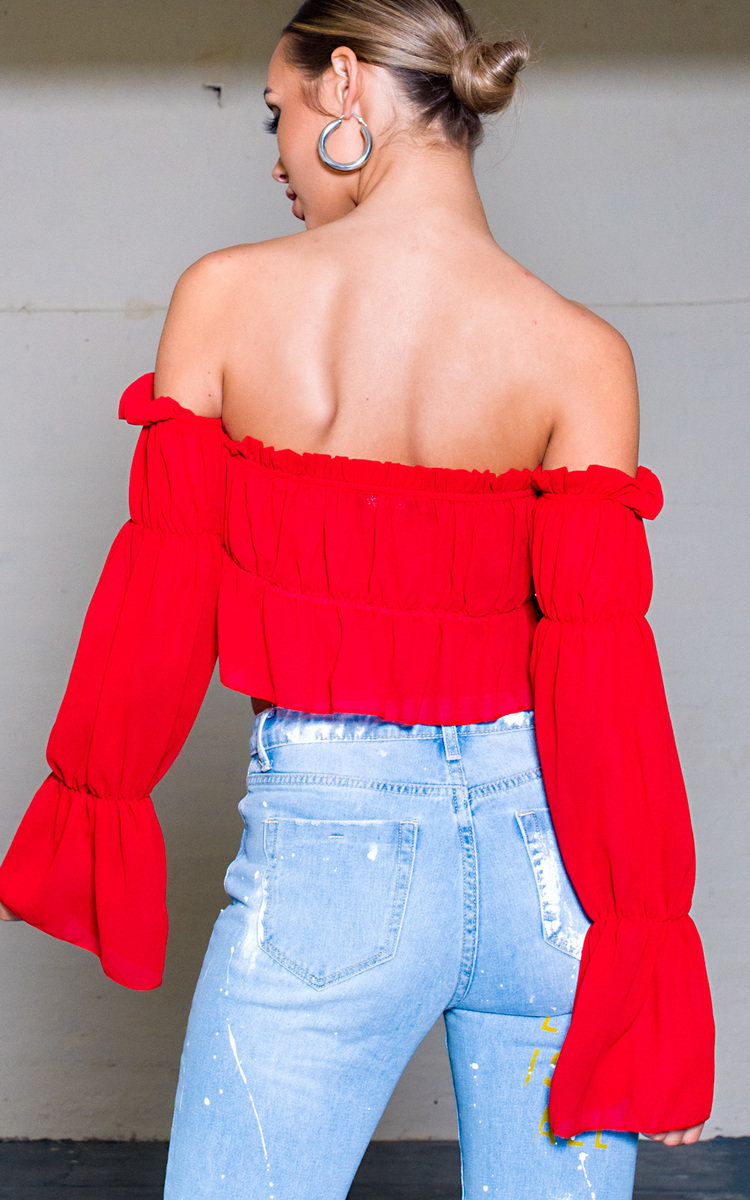 Raine Off Shoulder Frill Crop Top Raine Off Shoulder Frill Crop Top