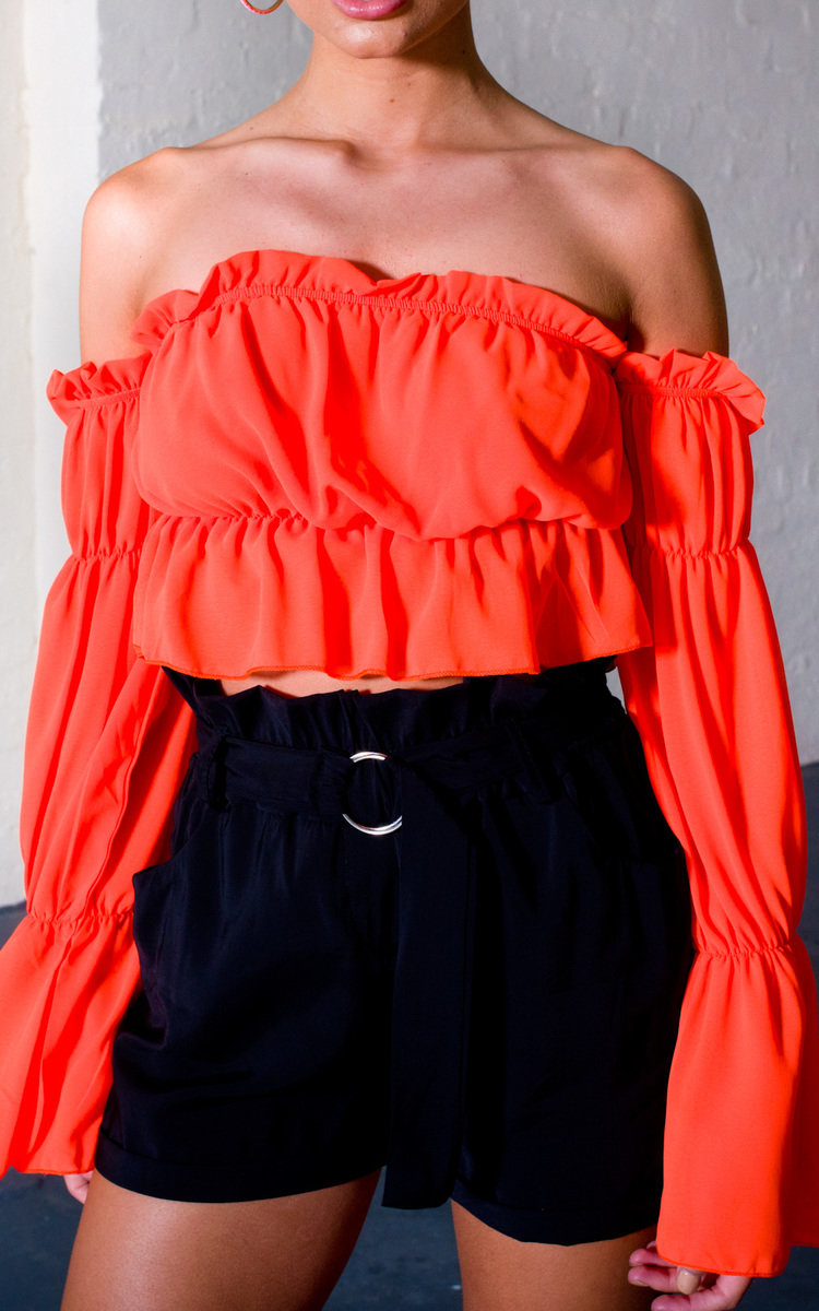 Raine Off Shoulder Frill Crop Top Raine Off Shoulder Frill Crop Top