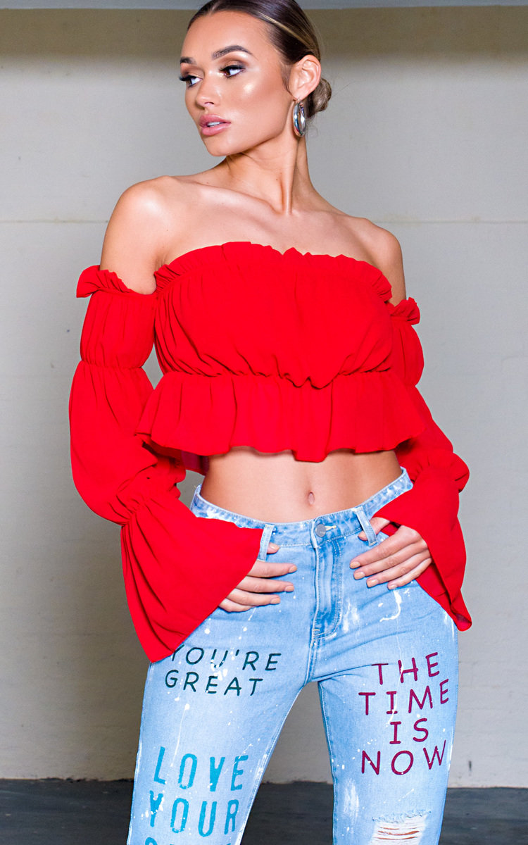 Raine Off Shoulder Frill Crop Top Thumbnail