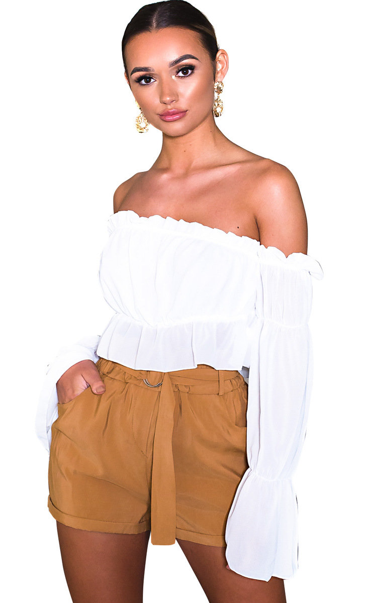 Raine Off Shoulder Frill Crop Top Thumbnail Raine Off Shoulder Frill Crop Top Thumbnail