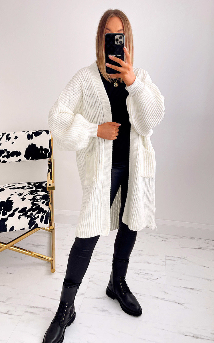 Rebecca Longline Knitted Cardigan with Balloon Sleeves Rebecca Longline Knitted Cardigan with Balloon Sleeves