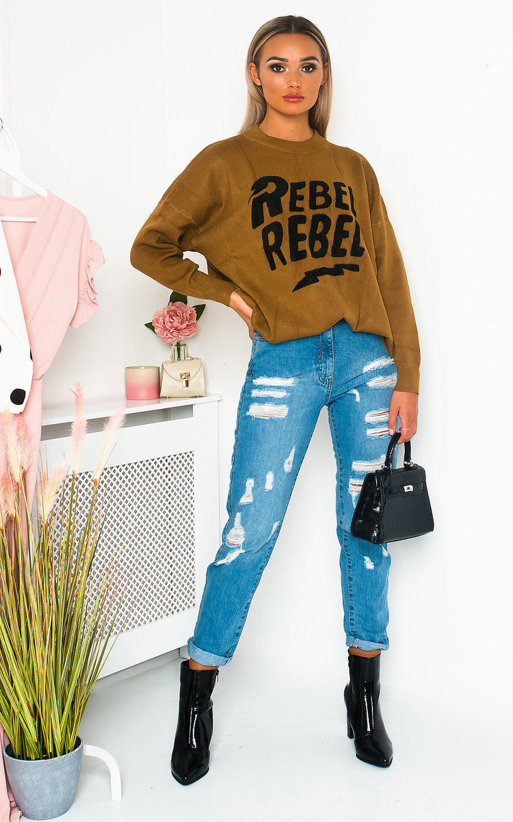 Rebel Slogan Knitted Jumper