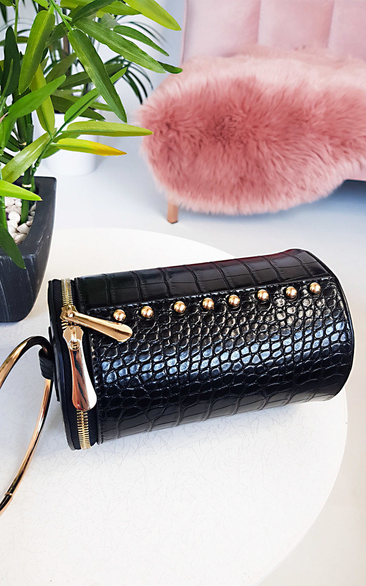 Ren Cylinder Croc Print Clutch Bag