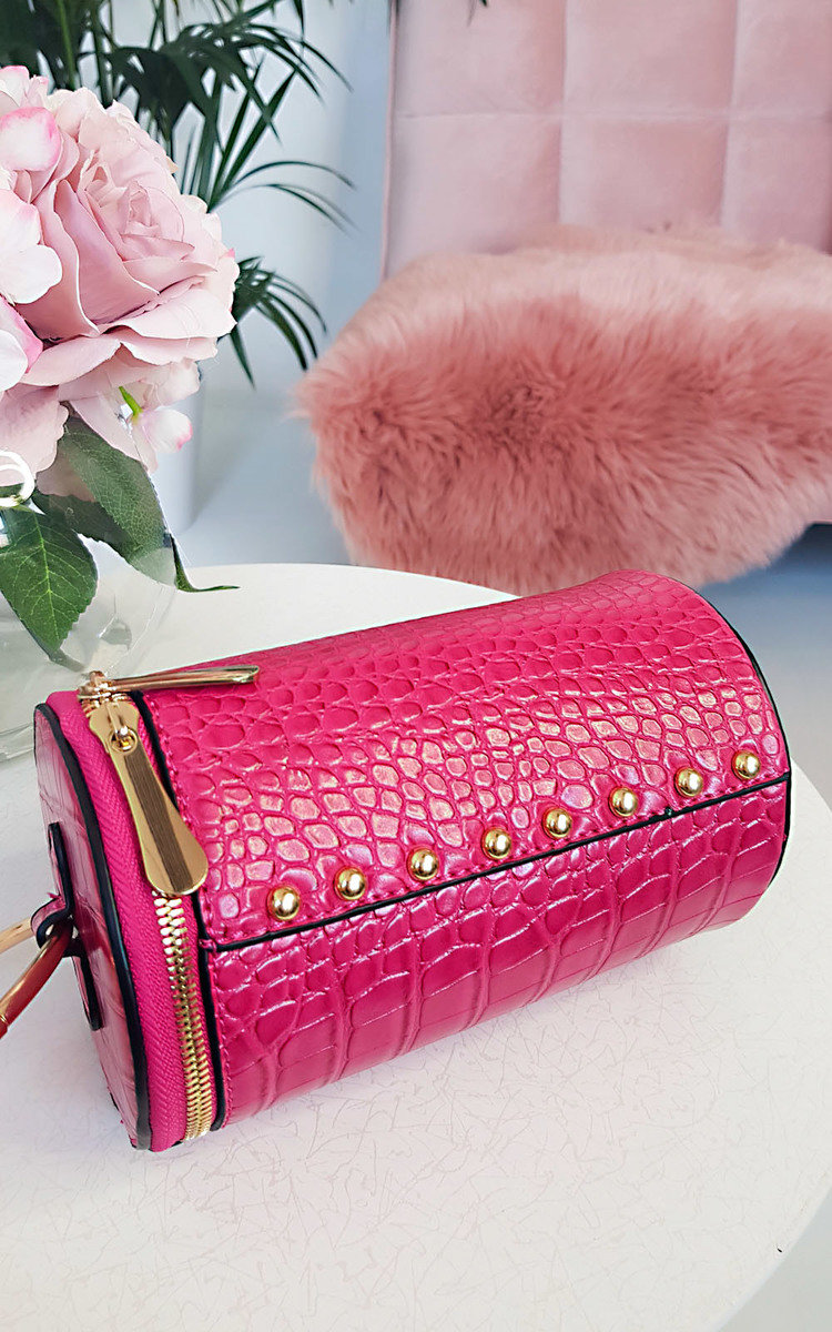 Ren Cylinder Croc Print Clutch Bag Thumbnail Ren Cylinder Croc Print Clutch Bag Thumbnail