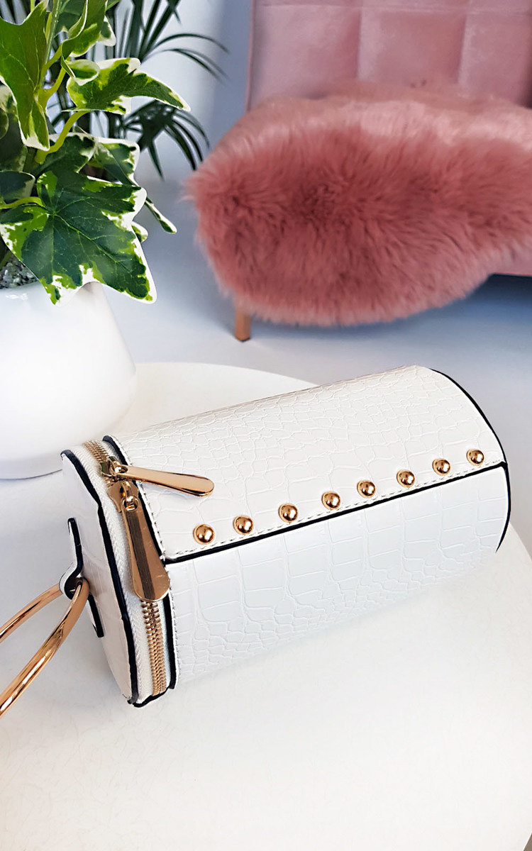 Ren Cylinder Croc Print Clutch Bag Thumbnail Ren Cylinder Croc Print Clutch Bag Thumbnail