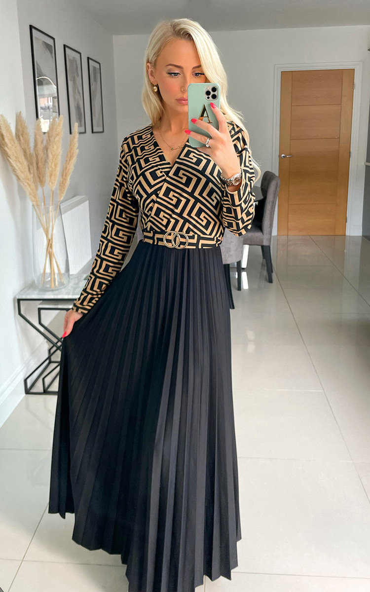 Rhona Pleated Maxi Dress with Print Detail Thumbnail Rhona Pleated Maxi Dress with Print Detail Thumbnail