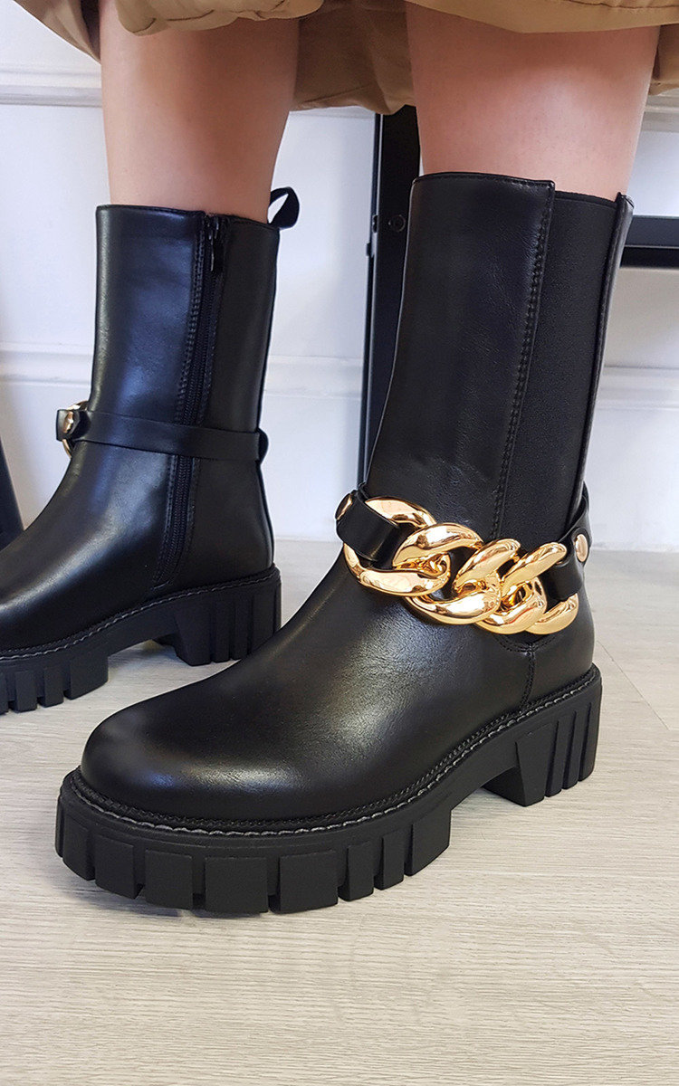 Robyn Faux Leather Ankle Boots with Chain Detail Robyn Faux Leather Ankle Boots with Chain Detail