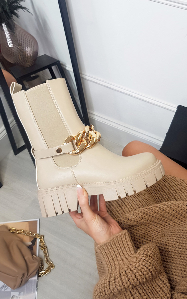 Robyn Faux Leather Ankle Boots with Chain Detail Thumbnail Robyn Faux Leather Ankle Boots with Chain Detail Thumbnail