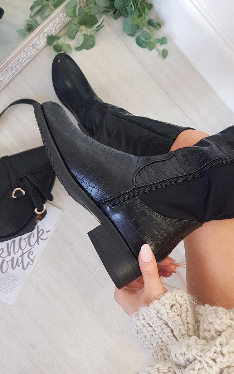 Rochelle Croc Print Knee High Boots Thumbnail Rochelle Croc Print Knee High Boots Thumbnail