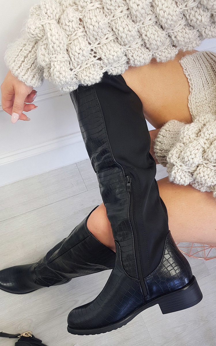 Rochelle Croc Print Knee High Boots Thumbnail