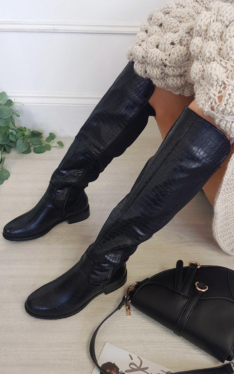 Rochelle Croc Print Knee High Boots