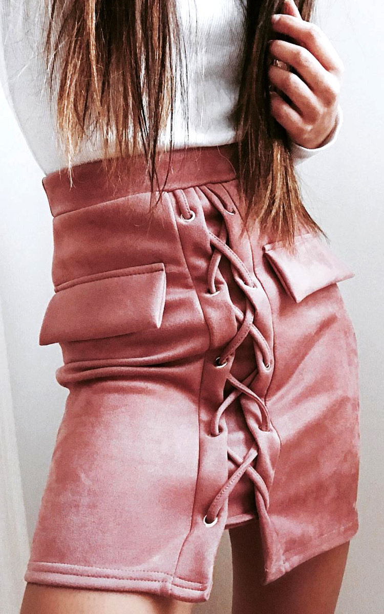 Rose Rosie Lace Up Faux Suede Skirt ikrush