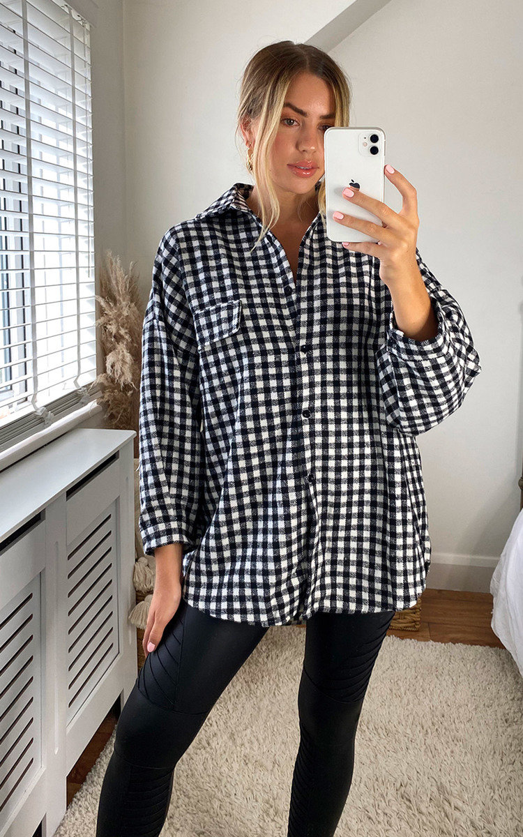 Roxana Checked Button Up Oversized Shirt Thumbnail