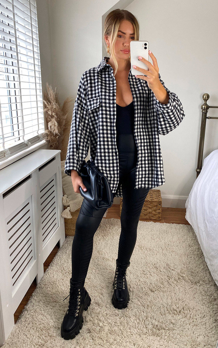 Roxana Checked Button Up Oversized Shirt Thumbnail