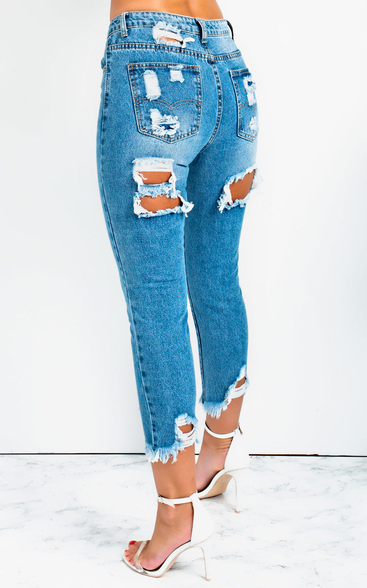 Roxi Ripped Back Pocket Crop Jeans in Denim ikrush
