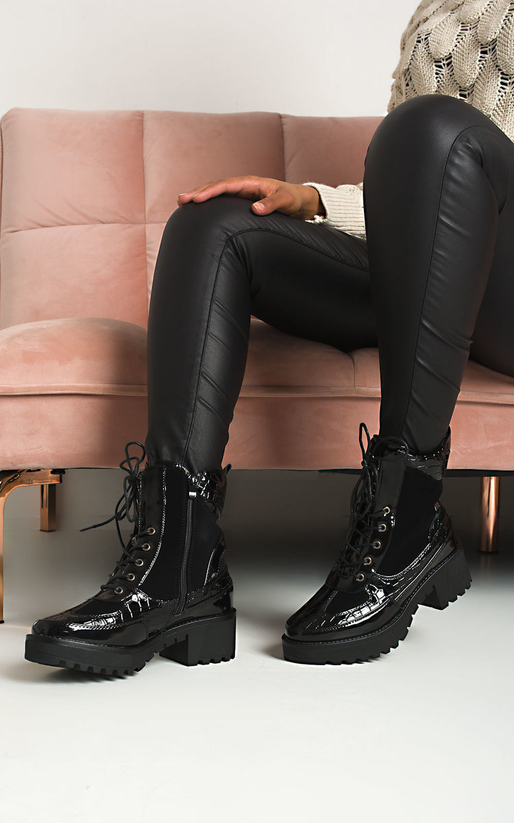 Roxie Buckle Lace Up Biker Boots  Thumbnail