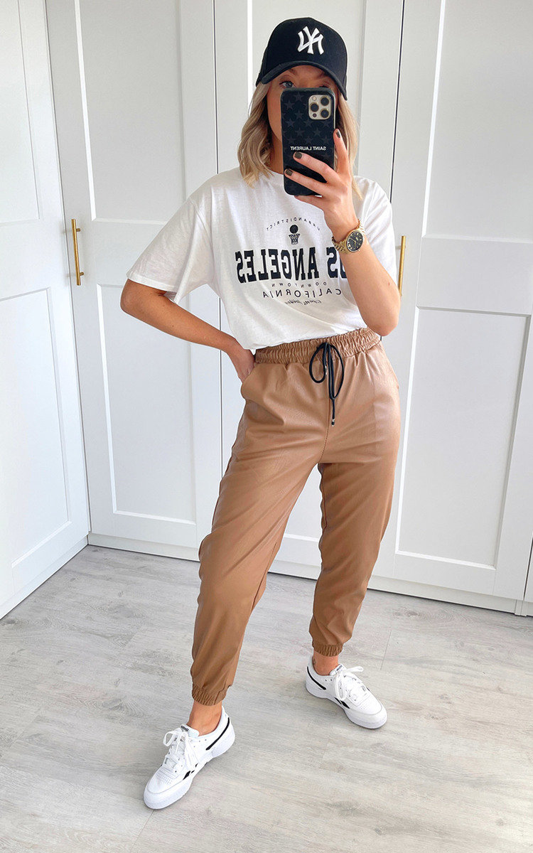 Ruth Faux Leather Drawstring Joggers Thumbnail