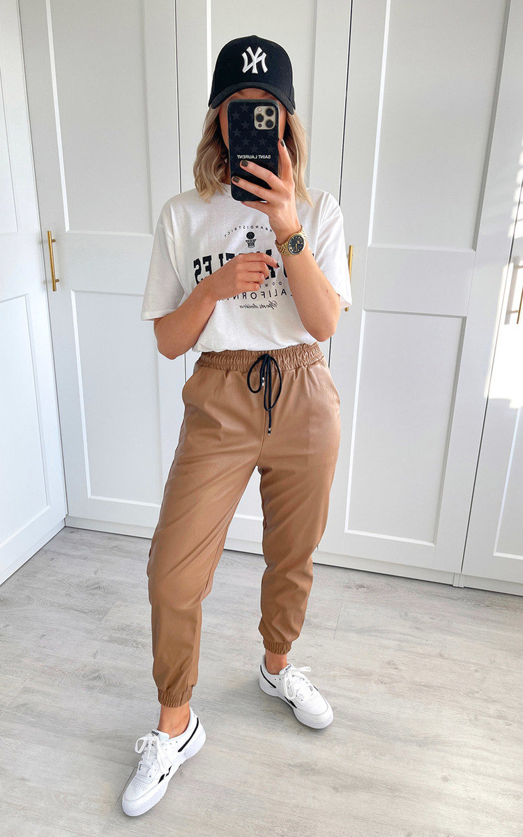 Ruth Faux Leather Drawstring Joggers