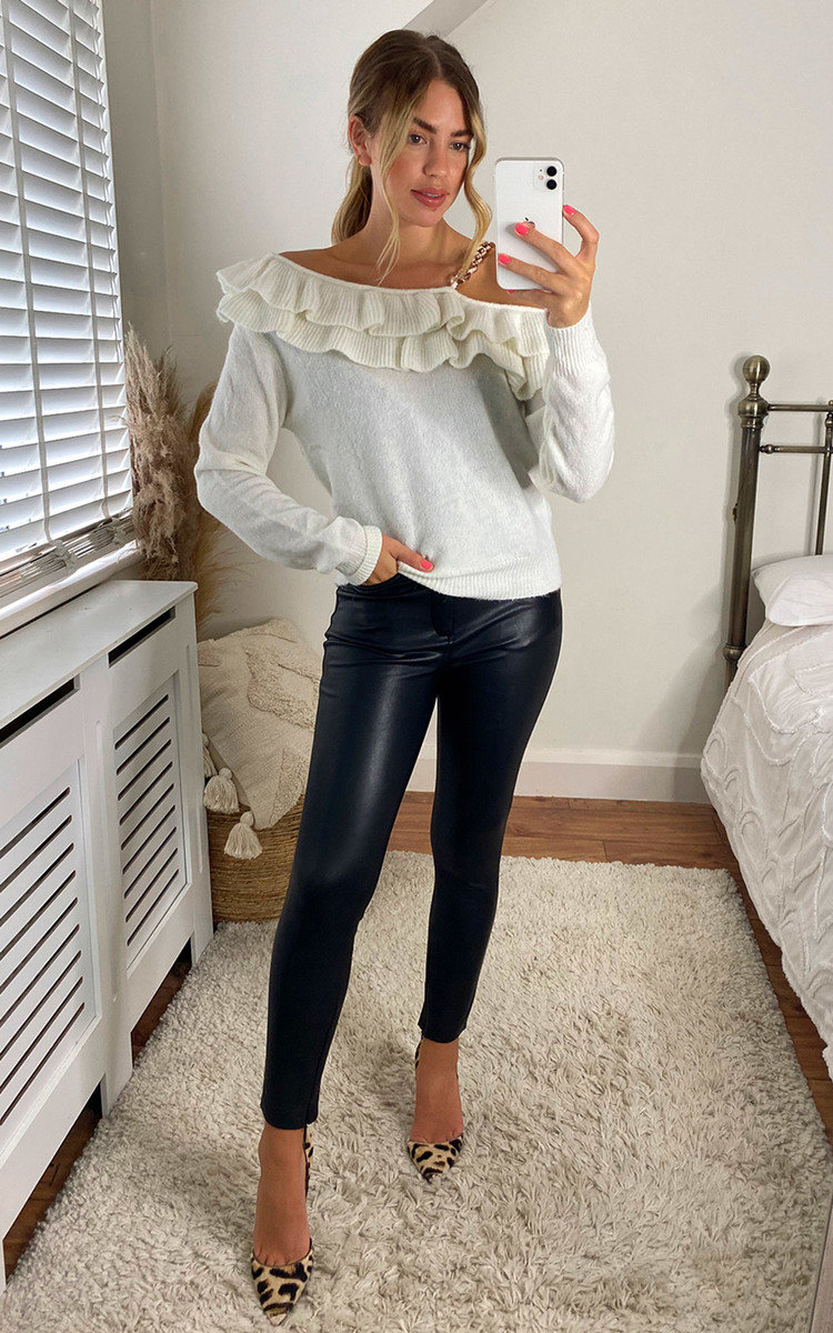 Sabrina Ruffle Off Shoulder Jumper with Chain Strap Thumbnail Sabrina Ruffle Off Shoulder Jumper with Chain Strap Thumbnail