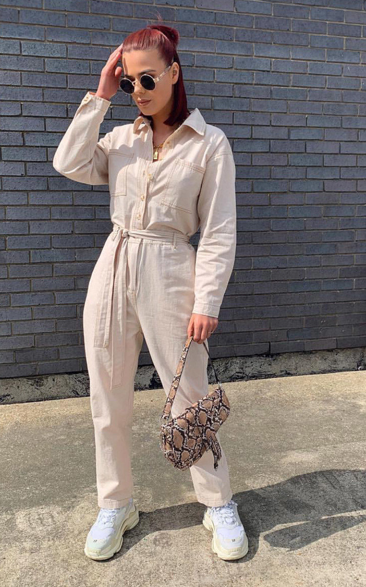 Sage Tie Waist Button Up Utility Jumpsuit Thumbnail