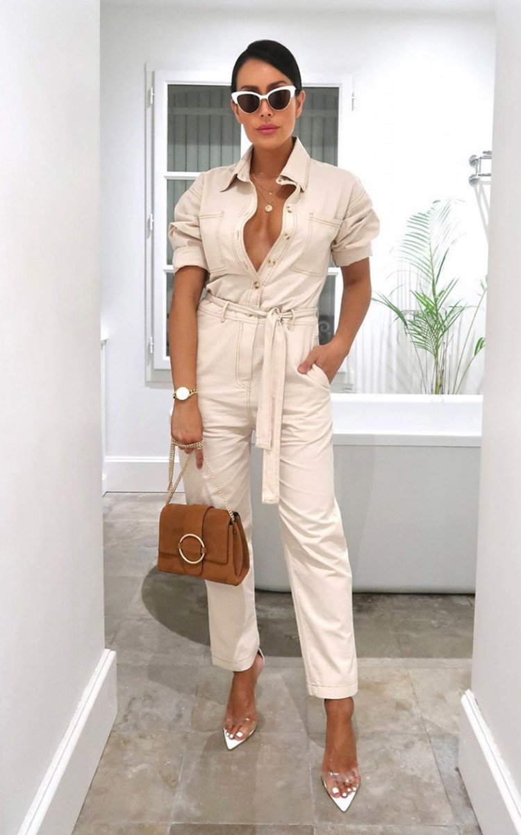 Sage Tie Waist Button Up Utility Jumpsuit