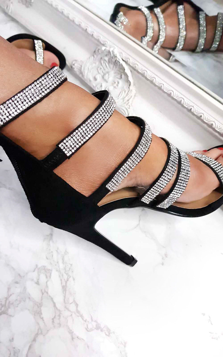 Sara Strappy Diamante High Heels in Black ikrush