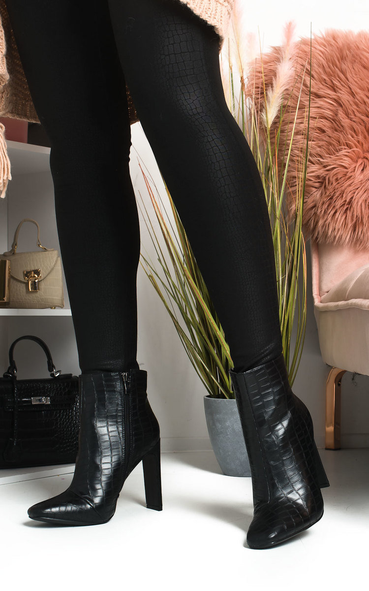 croc print heeled boots