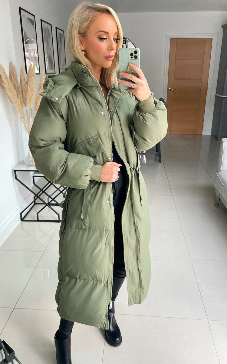 Scarlett Longline Puffer Coat with Pocket Detail Thumbnail